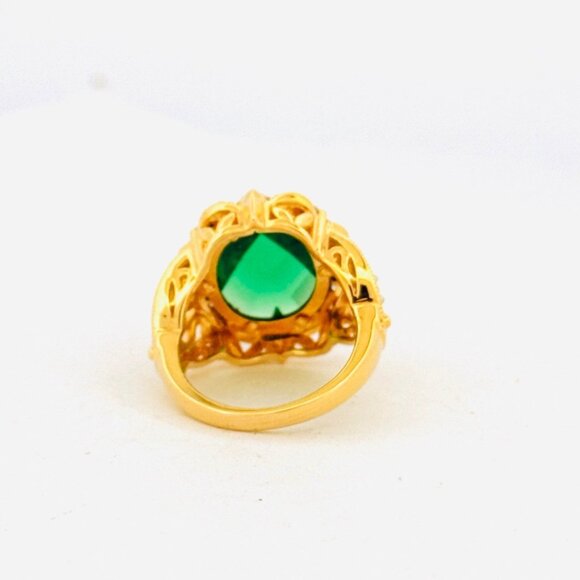 Estate Gold Over Sterling Silver Emerald & CZ Statement Ring, Size 6, 6.82g, Fil - Picture 3 of 10